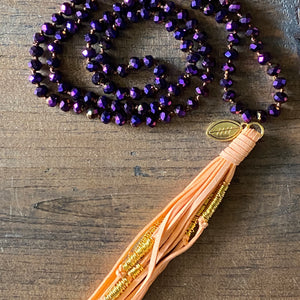 Team Purple and Orange Tassel Necklace