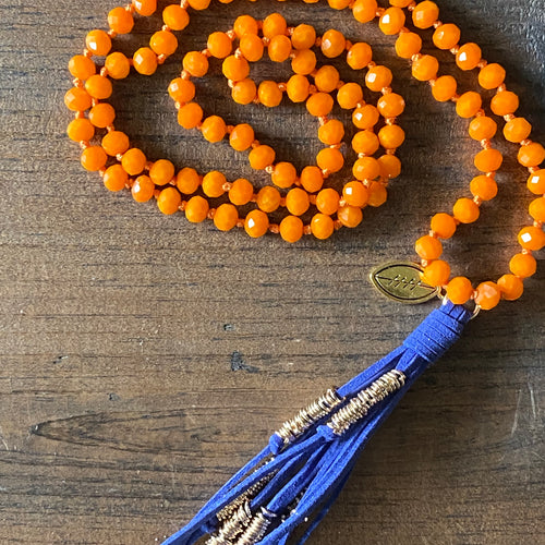 Team Orange and Blue Tassel Necklace