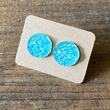 Load image into Gallery viewer, Druzy Studs in Coral and Aqua
