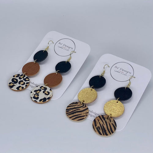 Animal Print Leather and Cork Dottie Earrings
