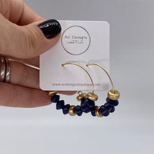 Load image into Gallery viewer, Ava Hoops in Navy and Gold Wood