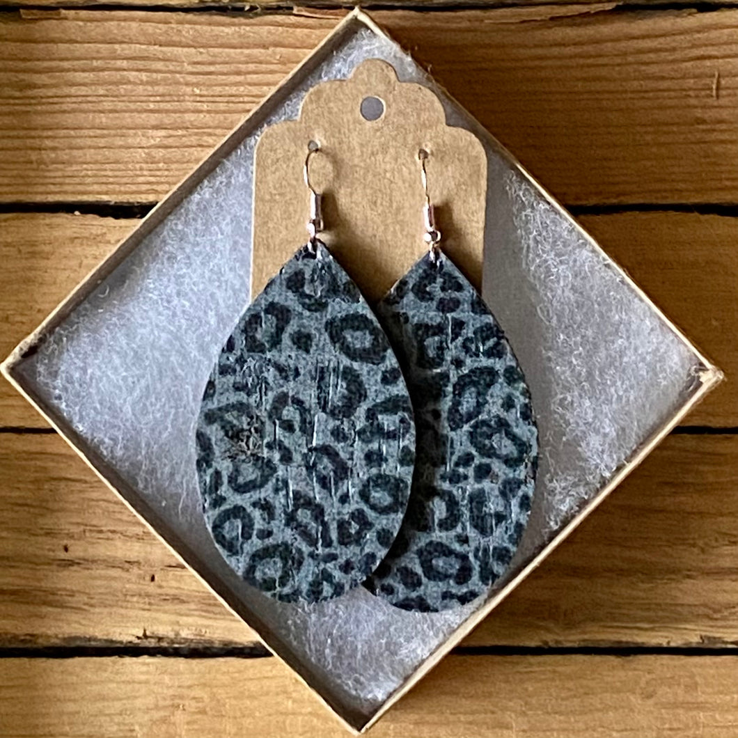 Dark Grey and Black Leopard Cork Earrings