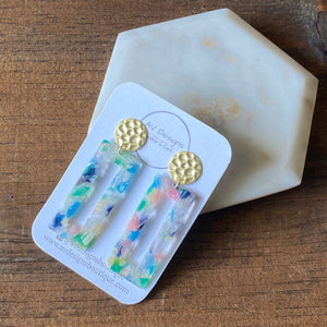 Acrylic Tortoise Rectangle Earrings with Hammered Gold Stud