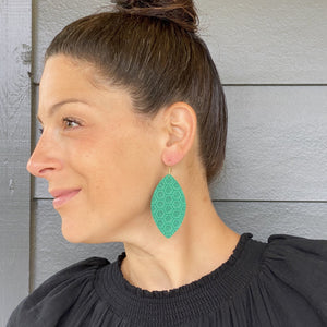 Green Honeycomb Leather Earrings