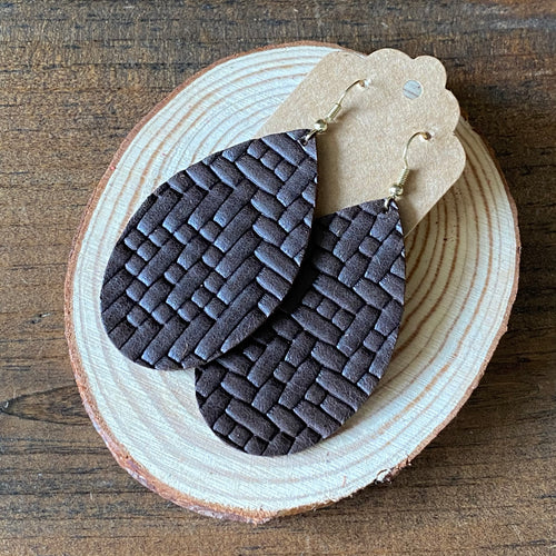Chocolate Basketweave Leather Earrings (additional styles available)