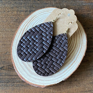 Chocolate Basketweave Leather Earrings (additional styles available)