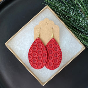 Red Honeycomb Teardrop Earrings