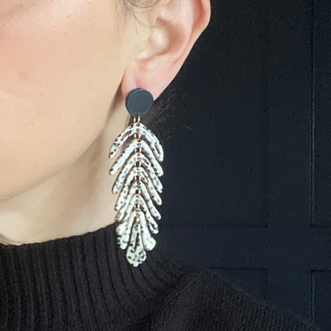Black and Winter White Statement Earrings