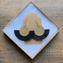 Load image into Gallery viewer, Moon Drop Earrings in Black Cork and Gold Leather