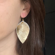 Load image into Gallery viewer, Cream and Gold Hair on Hide Leather Earrings