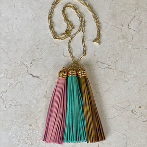 Spring Leather Tassel Necklaces with Paperclip Chain