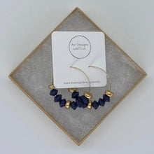 Load image into Gallery viewer, Ava Hoops in Navy and Gold Wood