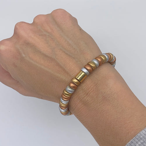 New Metallic Rondelle Wood Bead Bracelet