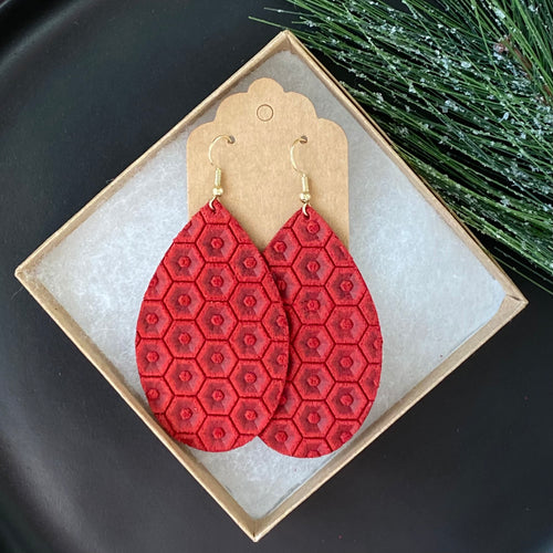 Red Honeycomb Teardrop Earrings