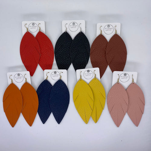 Large Leather Feather Earrings