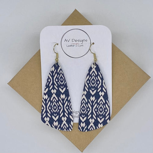 Bohemian Navy and White Leather Wedge Earring