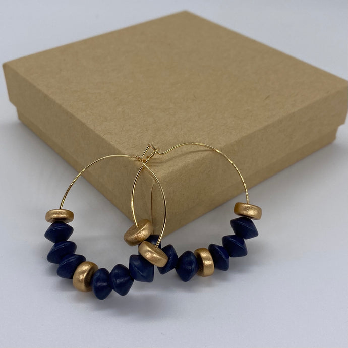 Ava Hoops in Navy and Gold Wood