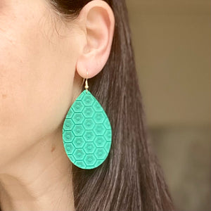 Green Honeycomb Leather Earrings