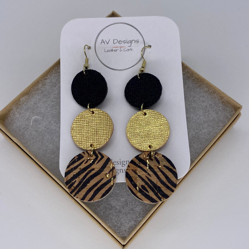 Animal Print Leather and Cork Dottie Earrings