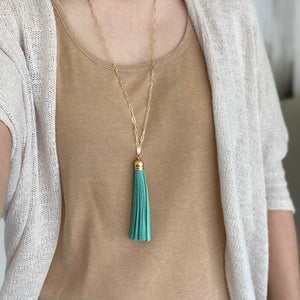 Spring Leather Tassel Necklaces with Paperclip Chain