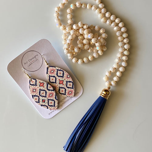 Navy & Pink Aztec Earring and Necklace Gift Set