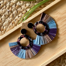 Load image into Gallery viewer, Blue Violet Tortoise and Raffia Statement Earring